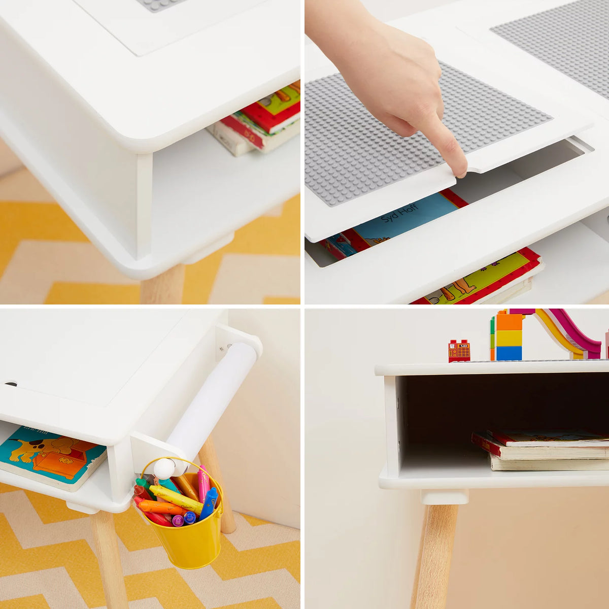Kids Wooden Multi Activity Block Table and Stool Set, White Y213701