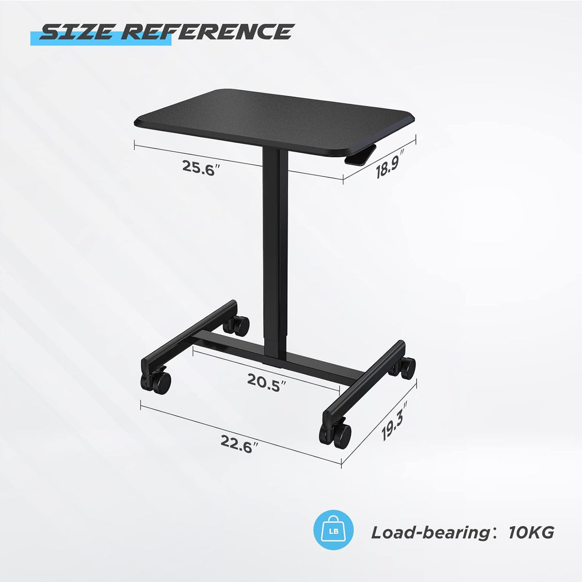 Rolling Laptop Desk with Locking Casters, Adjustable Height, Black M46500