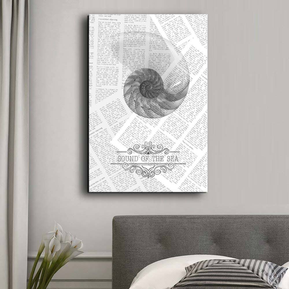 Canvas Print Semi-Transparent Sea Shell on Vintage Newspaper Background F413