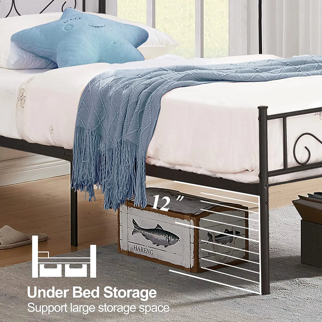 Twin Size Black Metal Platform Bed Frame with Headboard L6534