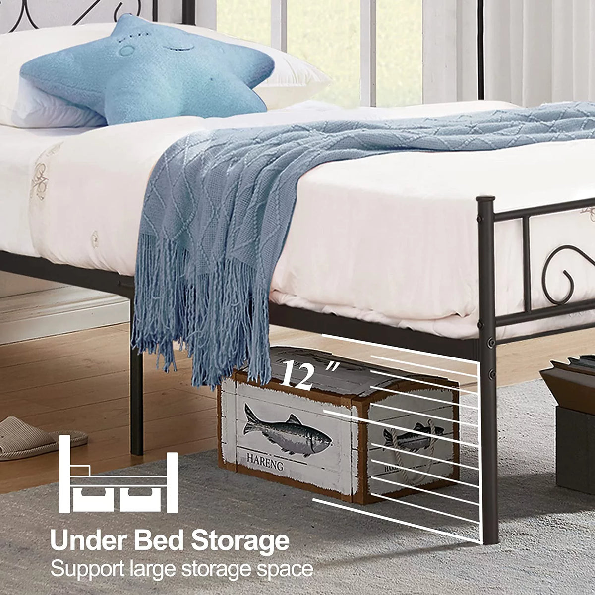 Twin Size Black Metal Platform Bed Frame with Headboard L6534