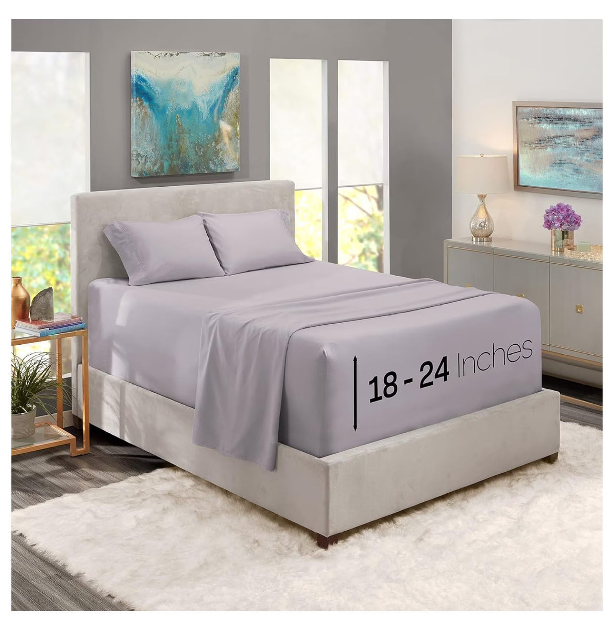 Light Gray Lavender 4 Piece California King Deep Pocket Sheets J413293