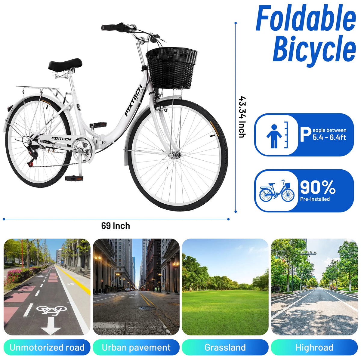 26 Inch 7 Speed Foldable Carbon Steel City Bike U1220