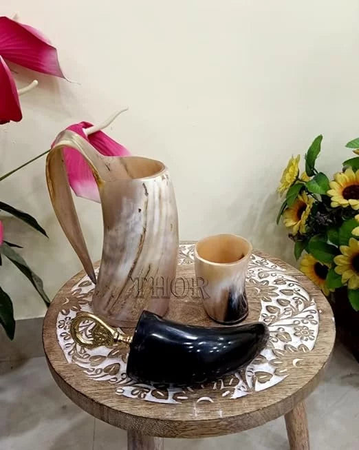 Handmade Drinking Horn Mug Tankard 3 Piece Set D309