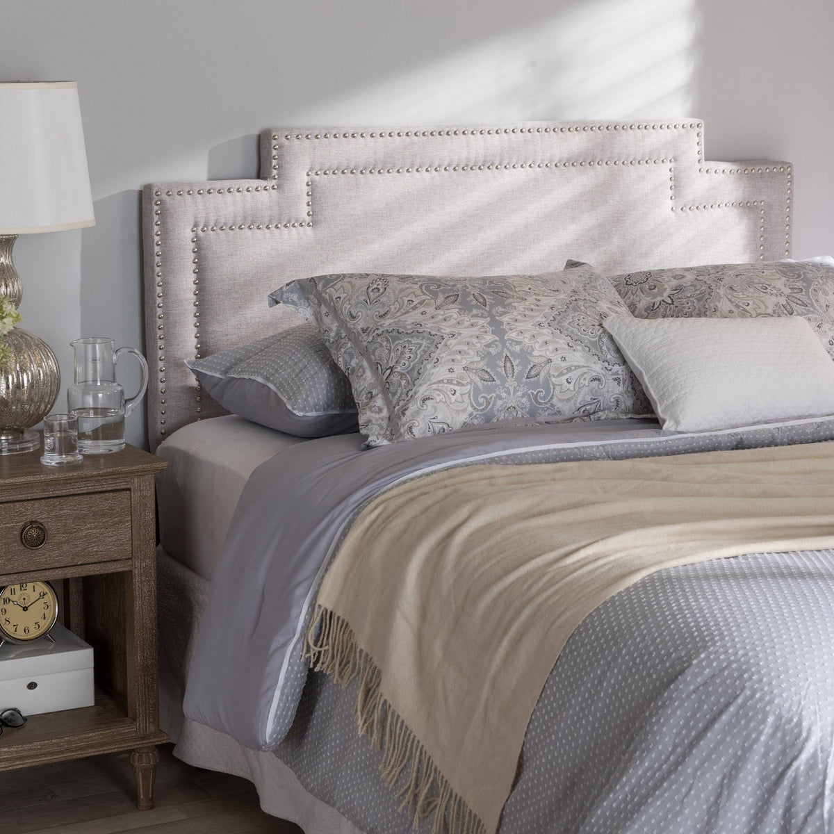 Greyish Beige Fabric Full Size Headboard R916171