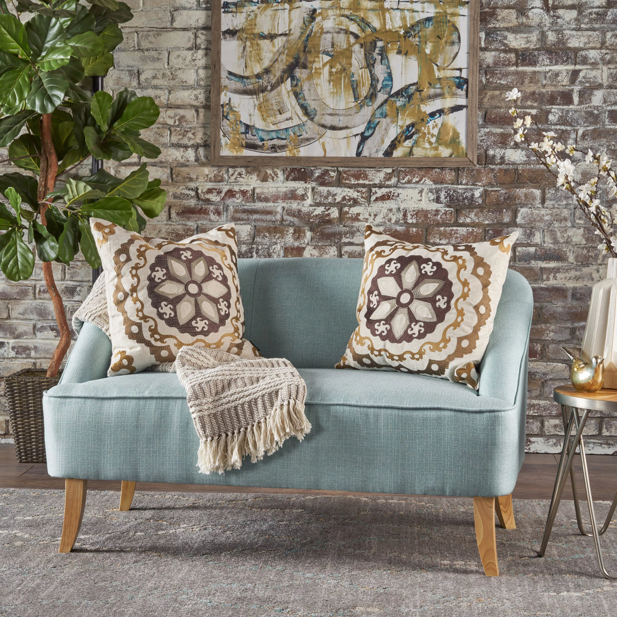 Light Blue Fabric Loveseat I27322