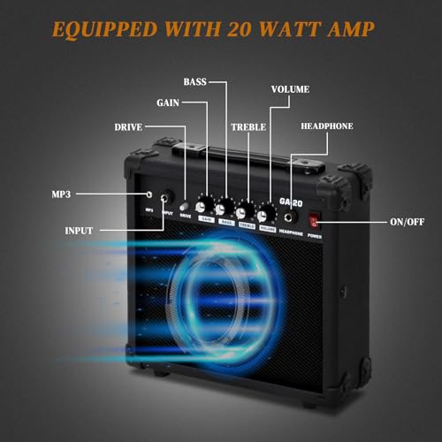 39 Inch H-H Pickups Electric Guitar Set with 20W Amplifier, Bag, Strap, Cable, Accessories D716