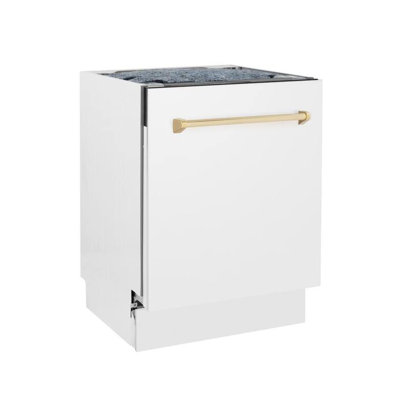 24 in. Tall Tub Dishwasher with 3rd Rack in White Matte and Polished Gold J36807