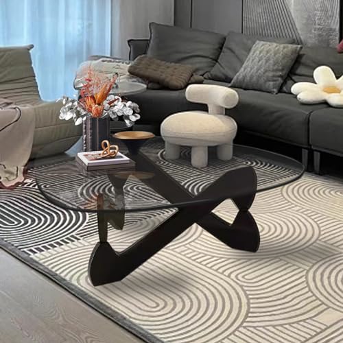 Black-Transparent Glass Coffee Table with Solid Wood Base F909