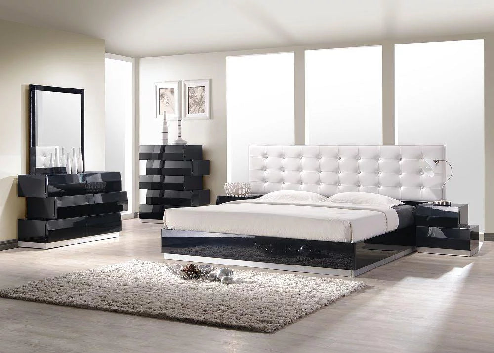 Black Lacquer High-gloss 5Pcs Queen Bedroom Set P63688