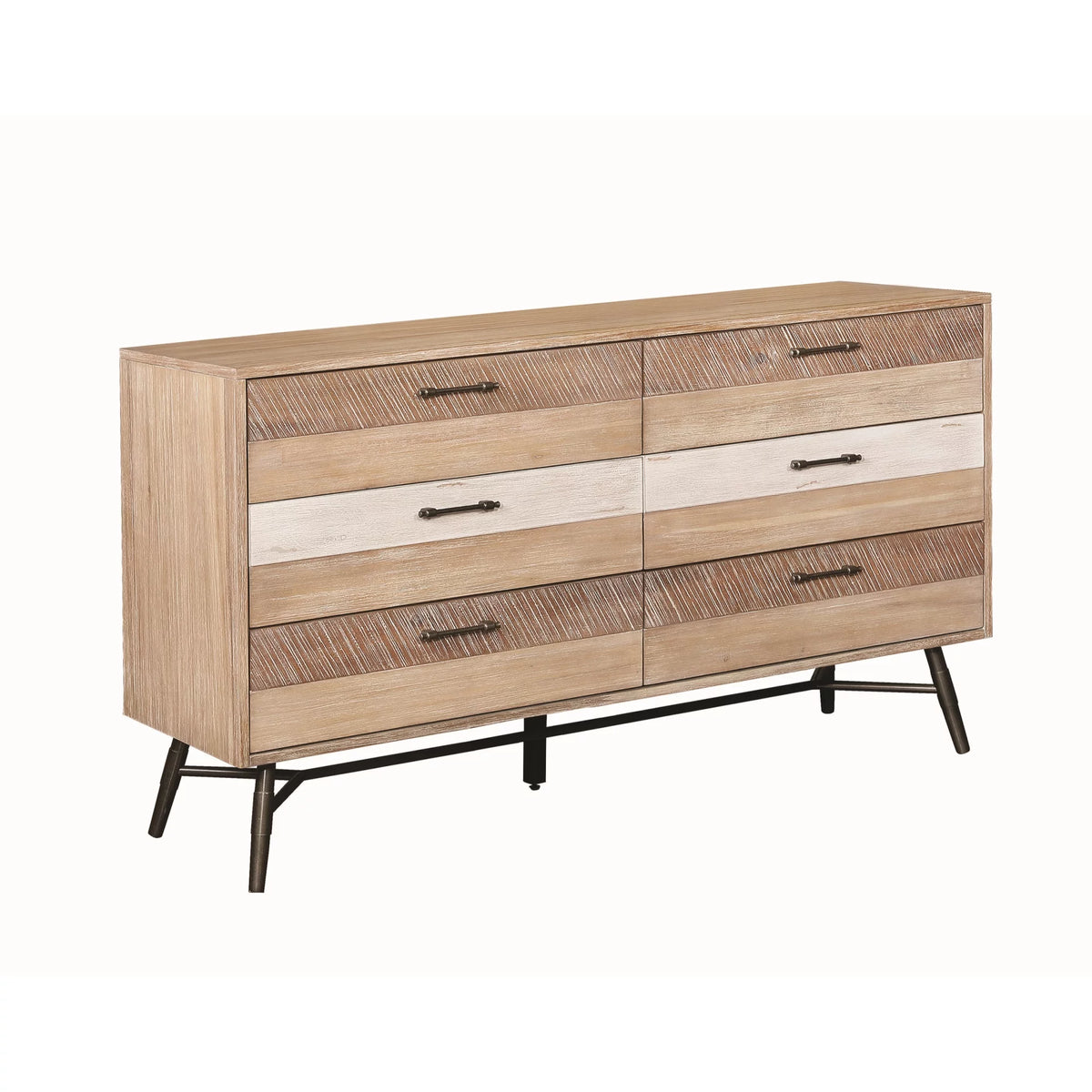 Brown and Black Six Drawer Wooden Dresser R246