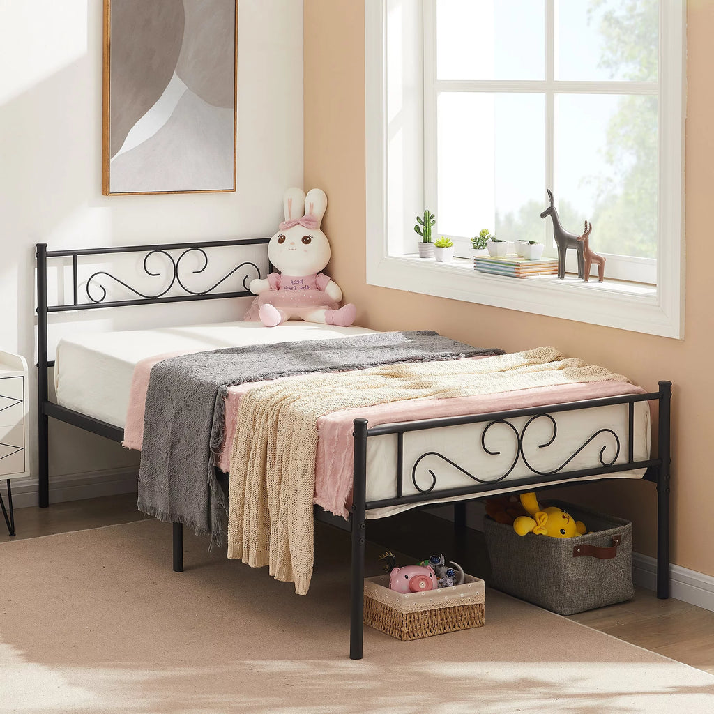 Twin Size Black Metal Platform Bed Frame with Headboard L6534