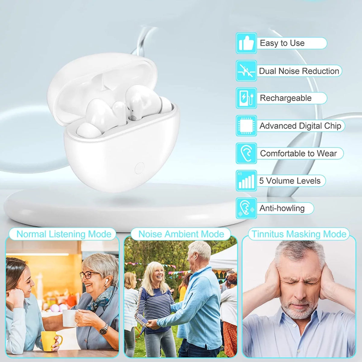 In-Ear Rechargeable Sound Amplifier with Charging Case T32014