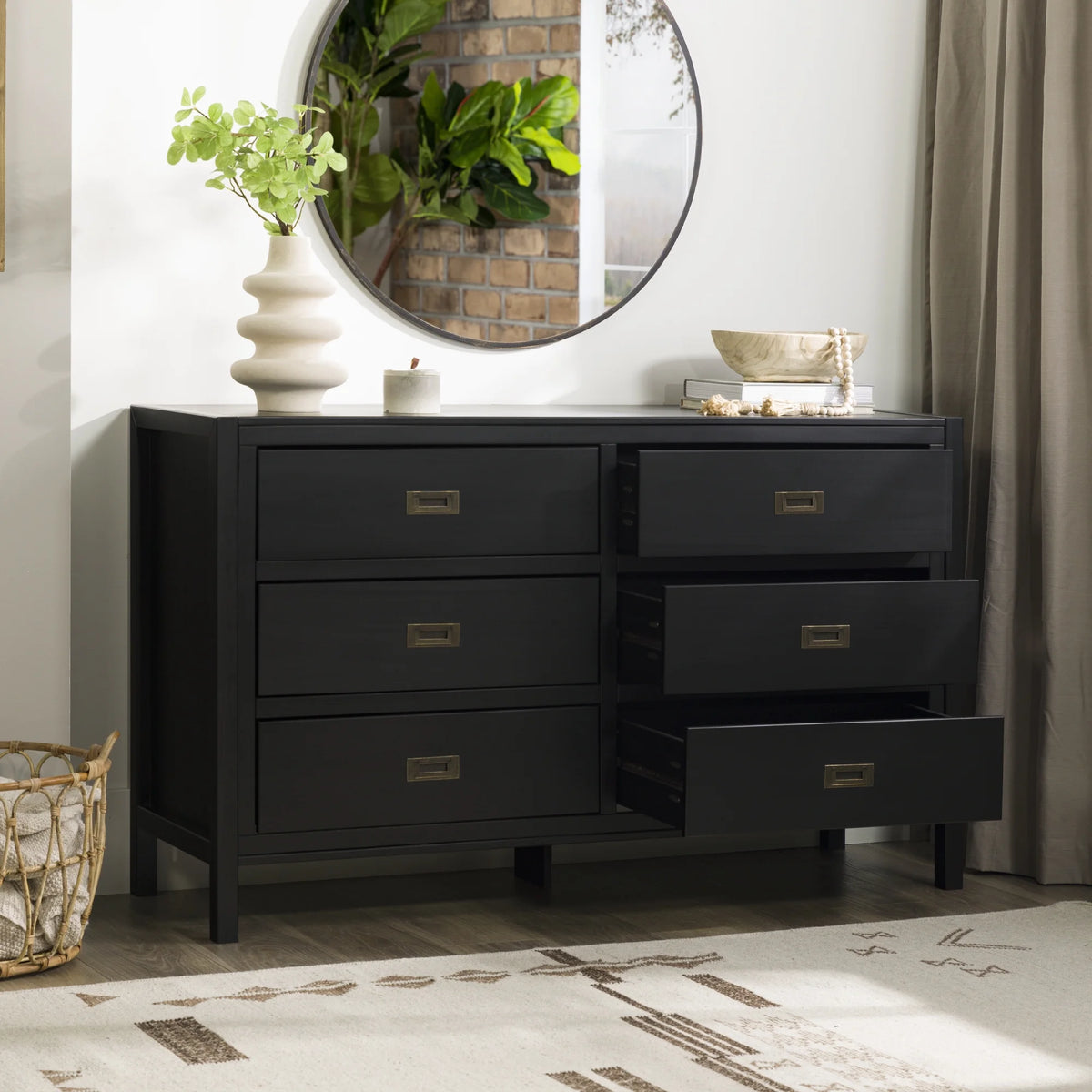 Black Six Drawer Solid Wood Dresser K395
