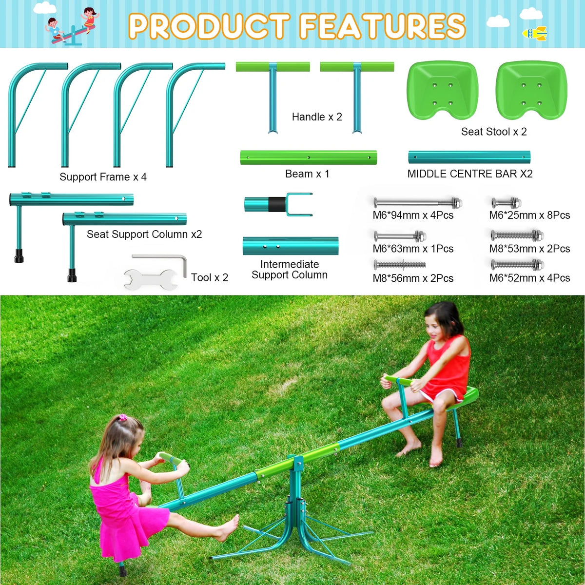 Kids Seesaw Teeter Totter with 360 Degrees Rotation B807775
