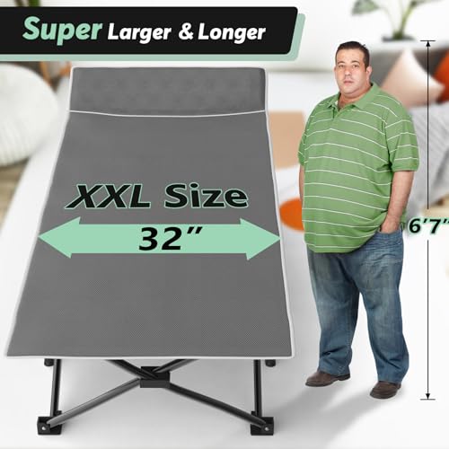 Grey Oversized Folding Camping Cot with Carry Bag N927207