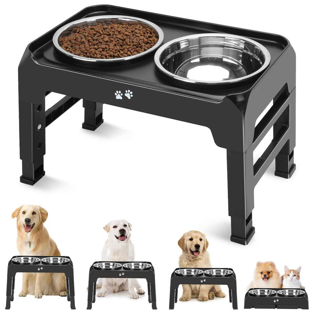 4 Height Adjustable Raised Dog Bowls with 2 Stainless Steel Bowls H992