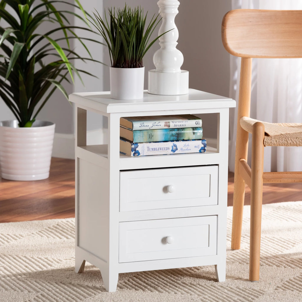 White 2-Drawer Wood Nightstand Z272431