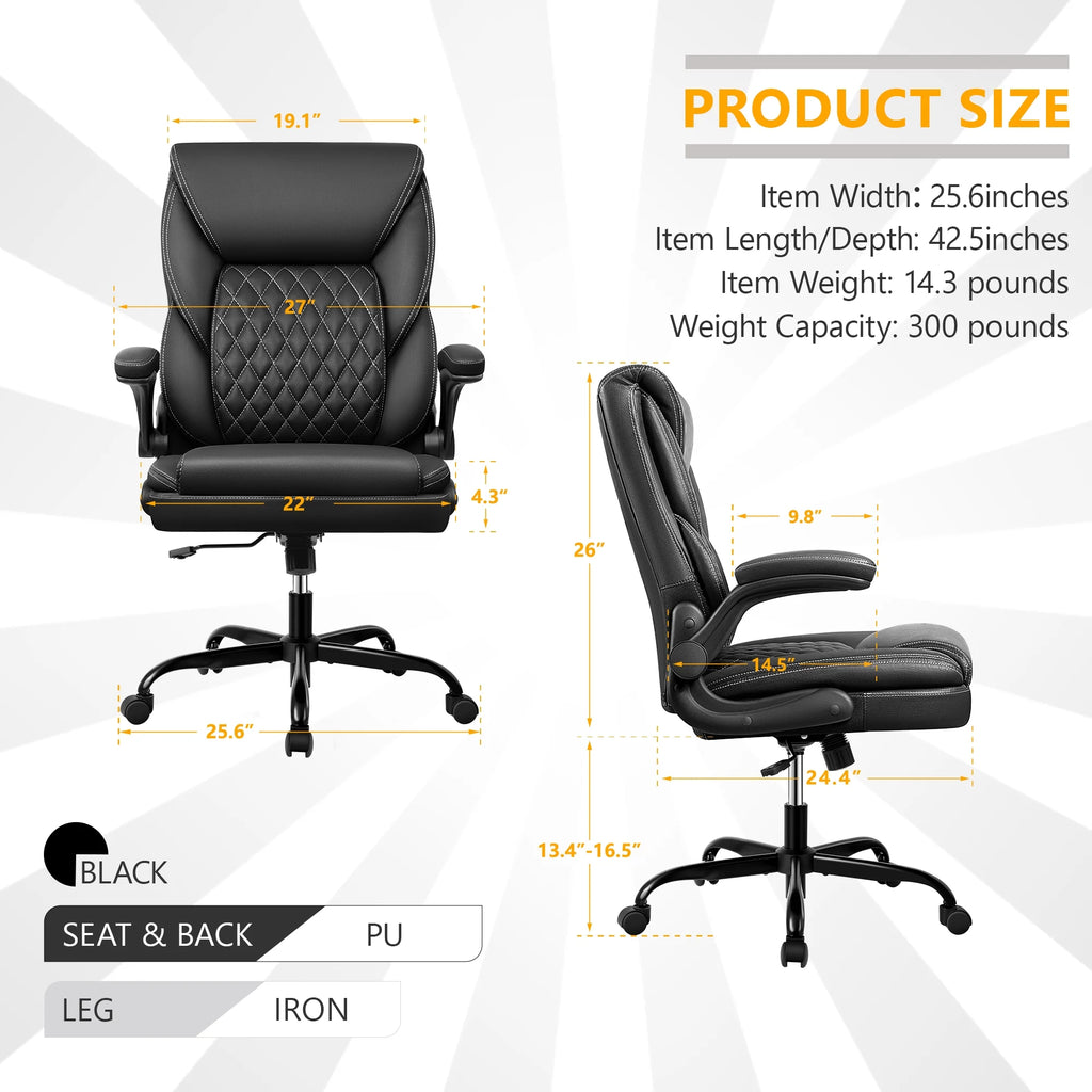 Executive Leather Ergonomic Office Chair with Flip-Up Arms F8532