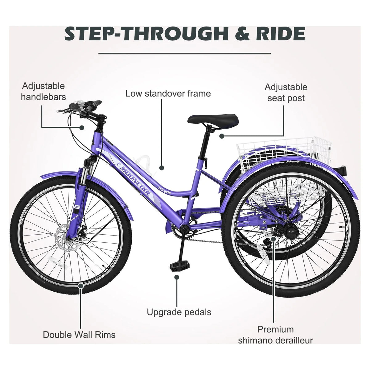Adult Tricycle 7 Speed Three Wheel Bike with Shopping Basket U13800