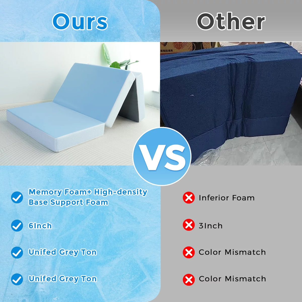 6 inch Twin Blue Folding Mattress with Washable Cover K5305