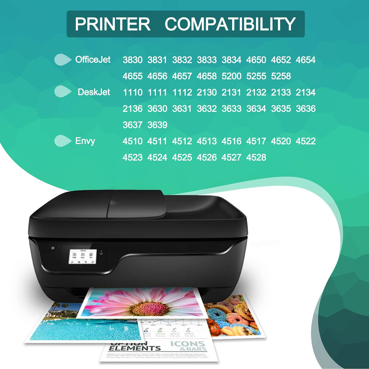 Remanufactured Ink Cartridge 63 for HP Printer (2 Black 2 Tri-Color) A5357