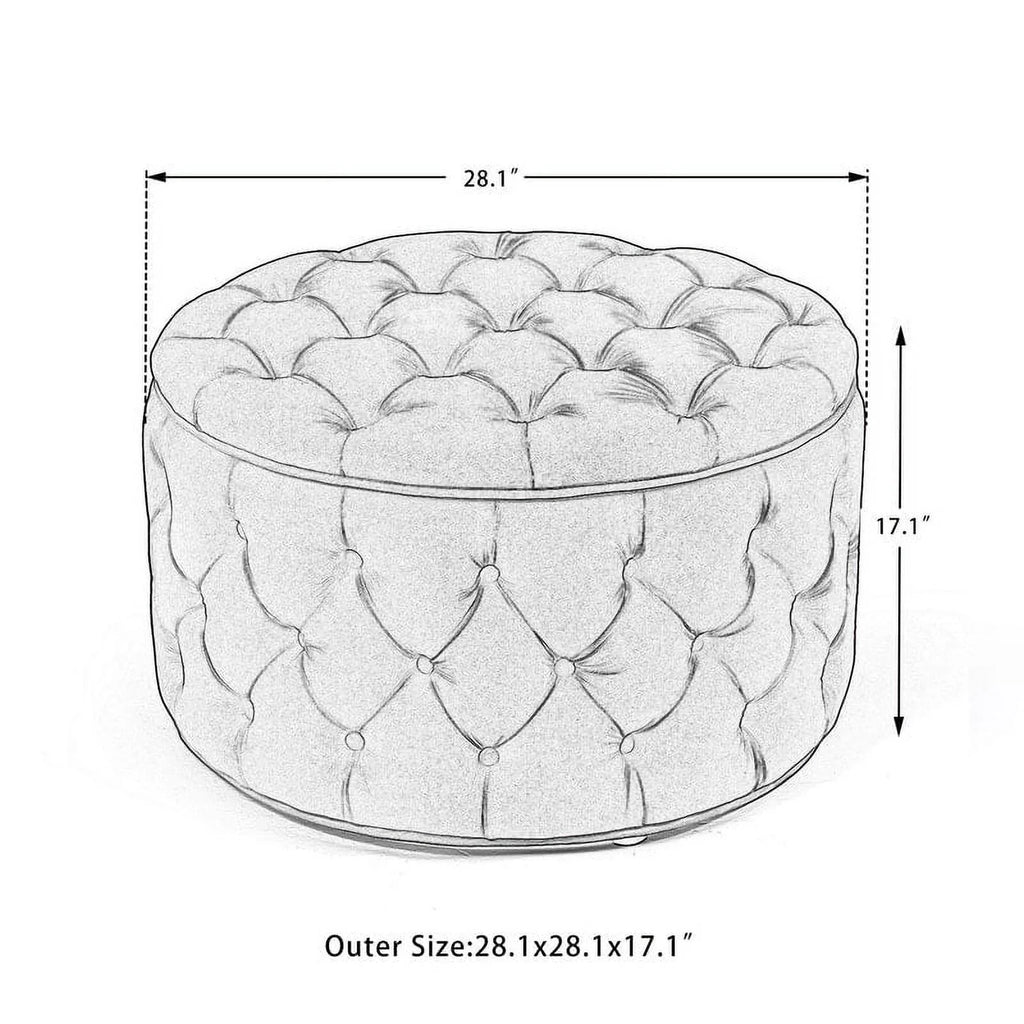 Round Storage Ottoman Linen Fabric D40579