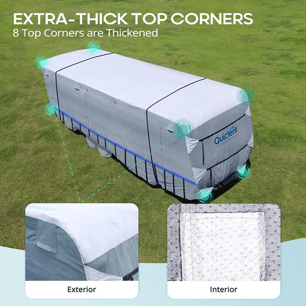 5th Wheel RV Cover, Extra-Thick 6-ply Camper Cover, Fits 26 - 29Ft Motorhome, Breathable Waterproof Rip-Stop Anti-UV, 2 Windproof Straps, 4 Tire Covers J6587