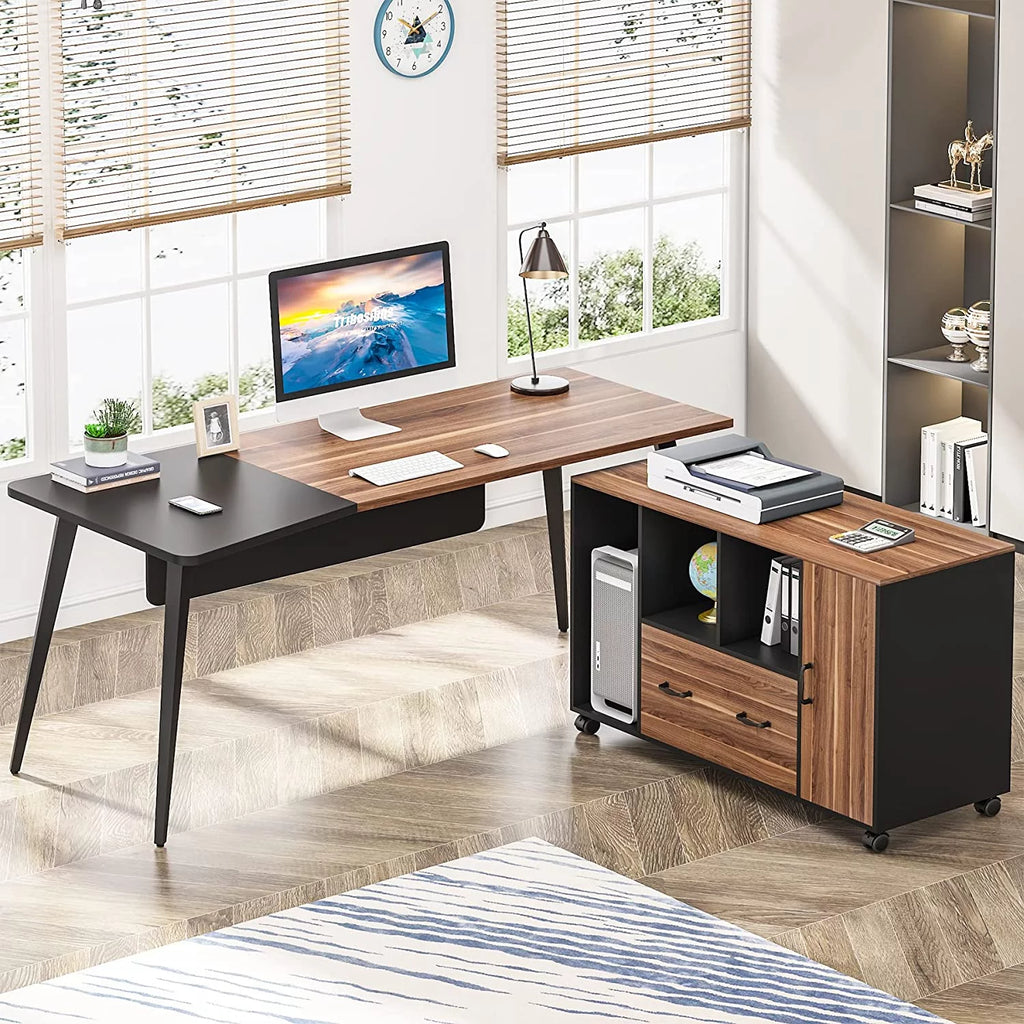 70 inch L Shaped Office Desk with Drawer File Cabinet Z86412