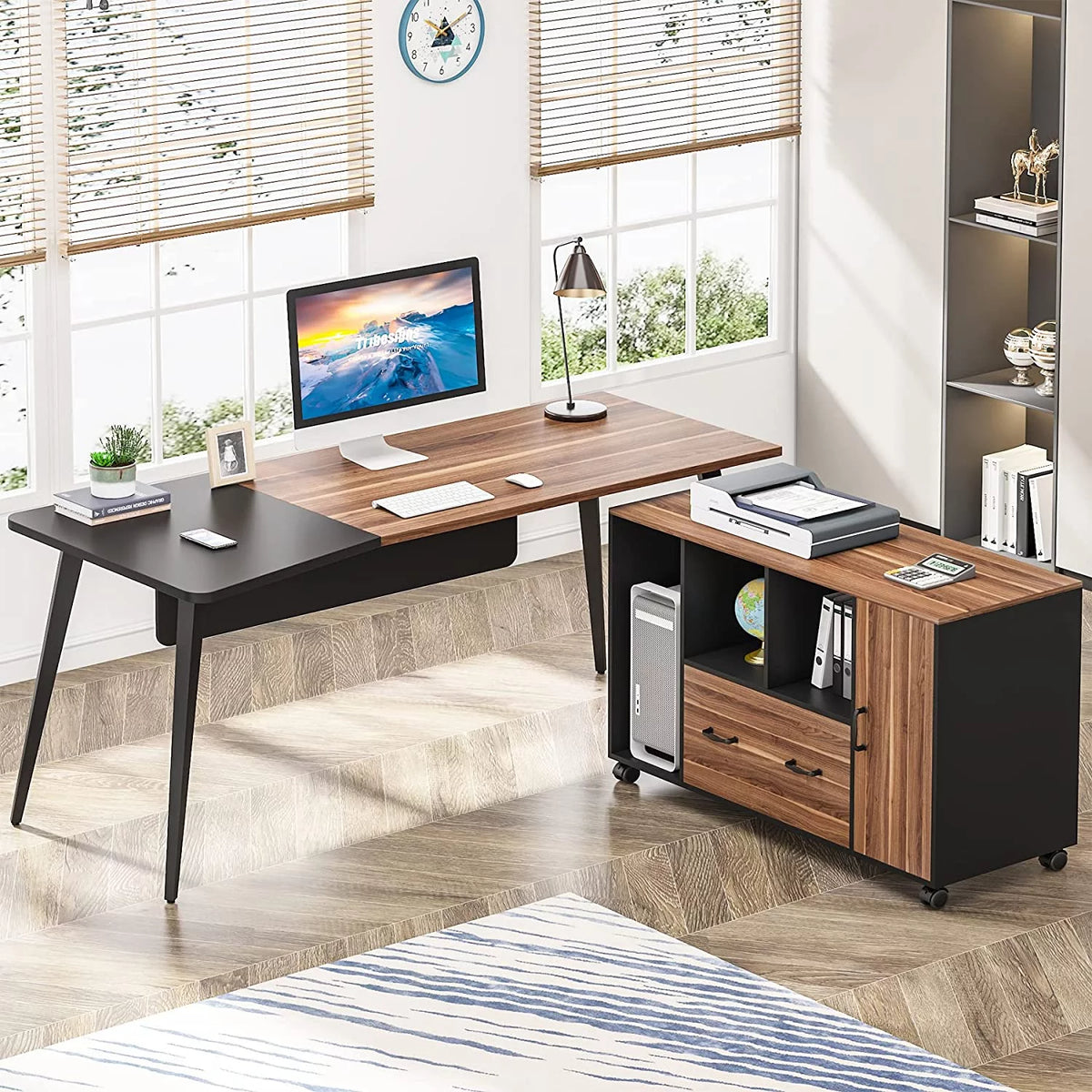 70 inch L Shaped Office Desk with Drawer File Cabinet Z86412