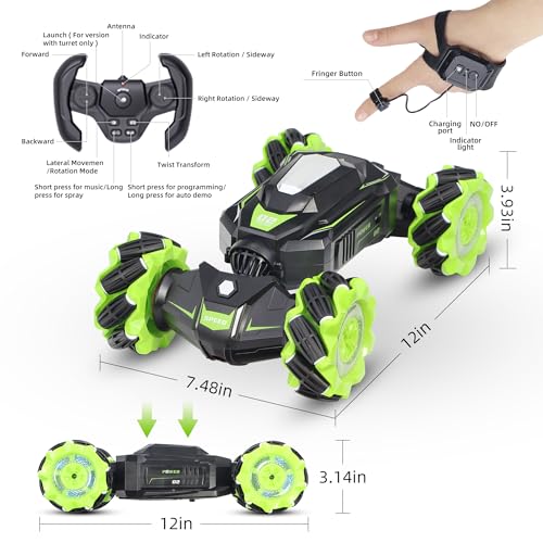 RC Car Remote Control Stunt Truck with Soft Bullets Water Bomb Spray Music LED (Green) B162