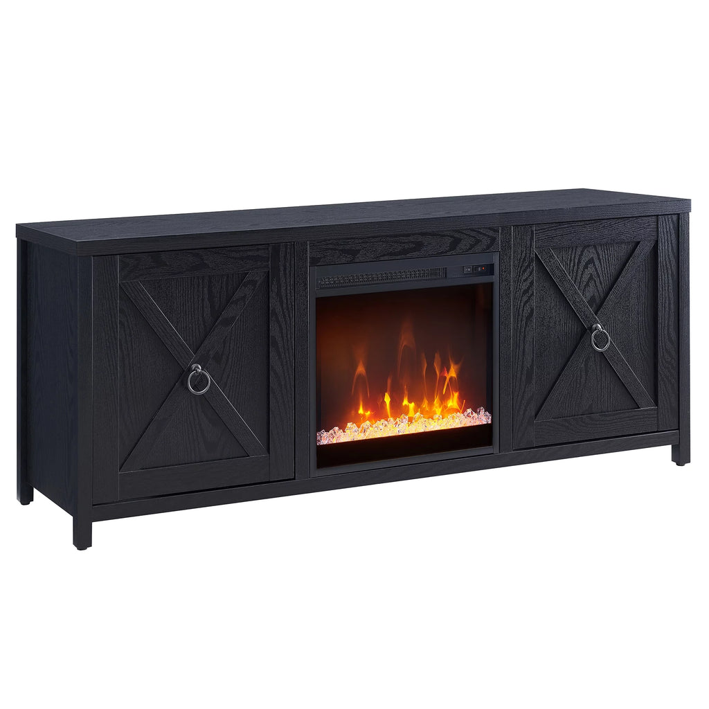 Black Rectangular TV Stand with Crystal Fireplace C3607