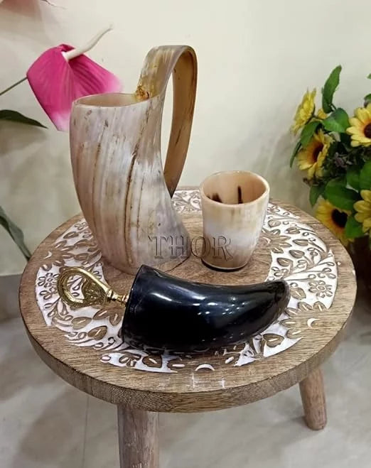 Handmade Drinking Horn Mug Tankard 3 Piece Set D309