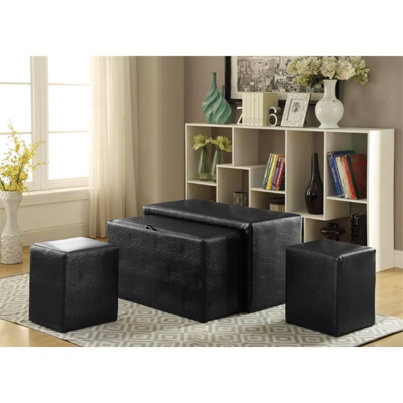 Faux Leather Bench and Ottoman Set in Dark Brown C36413