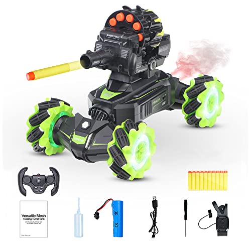RC Car Remote Control Stunt Truck with Soft Bullets Water Bomb Spray Music LED (Green) B162