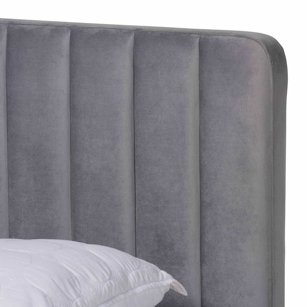 Light Grey Velvet Queen Size Platform Bed T222446