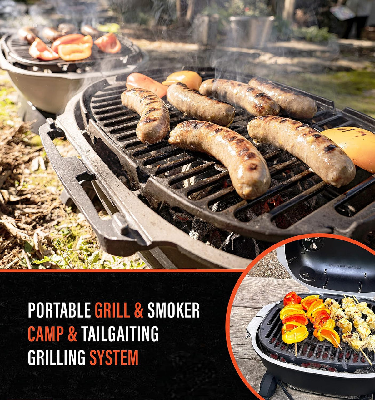 Portable Charcoal BBQ Grill and Smoker with Lid, Cast Iron Aluminum Outdoor Cooking Mini Barbecue Grills, Grey R7259