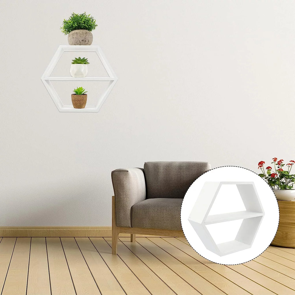 White Hexagon Floating Shelves L92170
