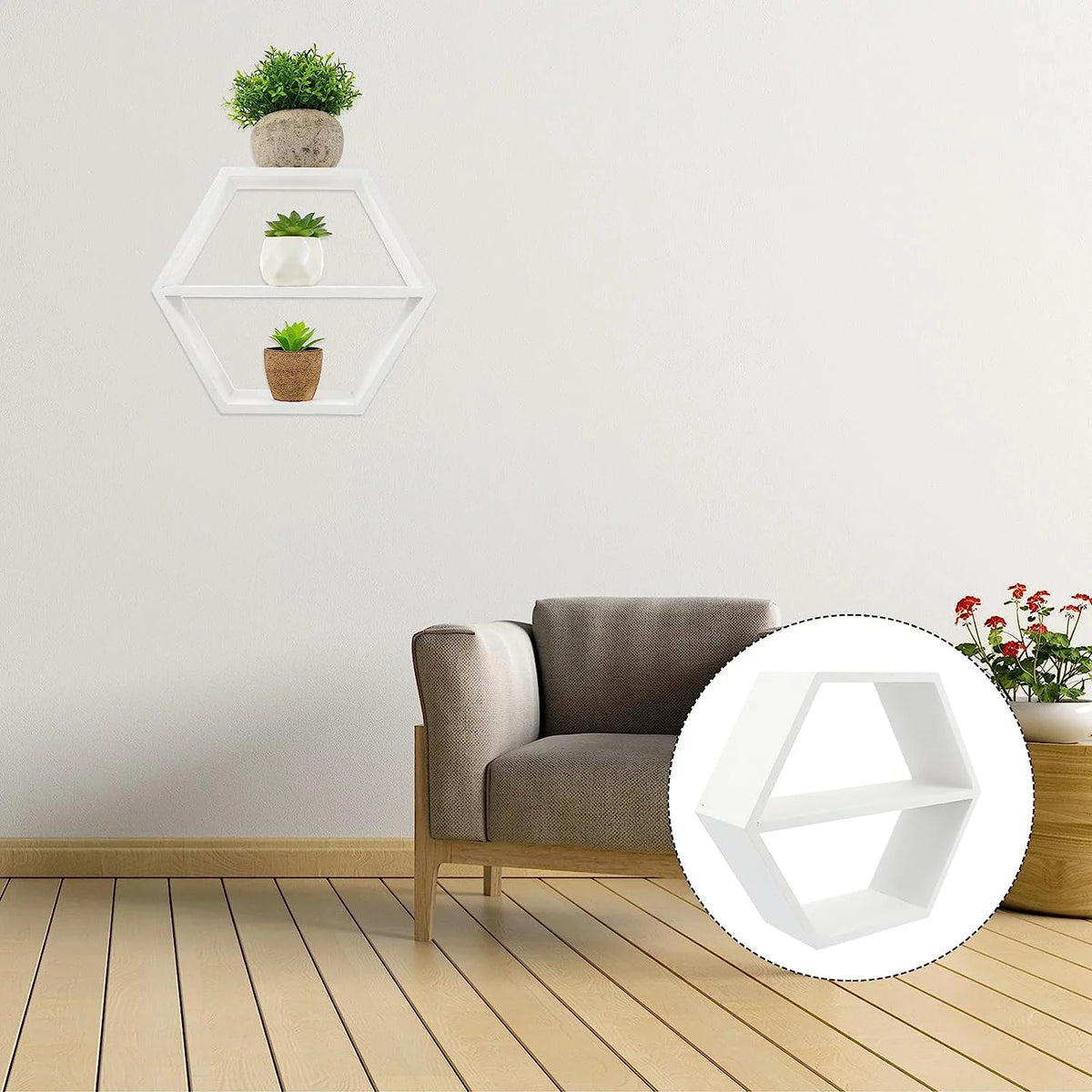 White Hexagon Floating Shelves L92170