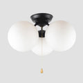 Modern Pull Chain Ceiling Light Fixture with White Glass Shades, Black Metal 3-Light N272