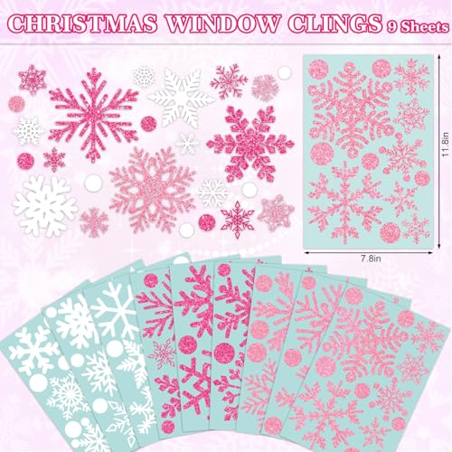 Glitter Snowflake Winter Window Clings Blue White Reusable Window Decals K594