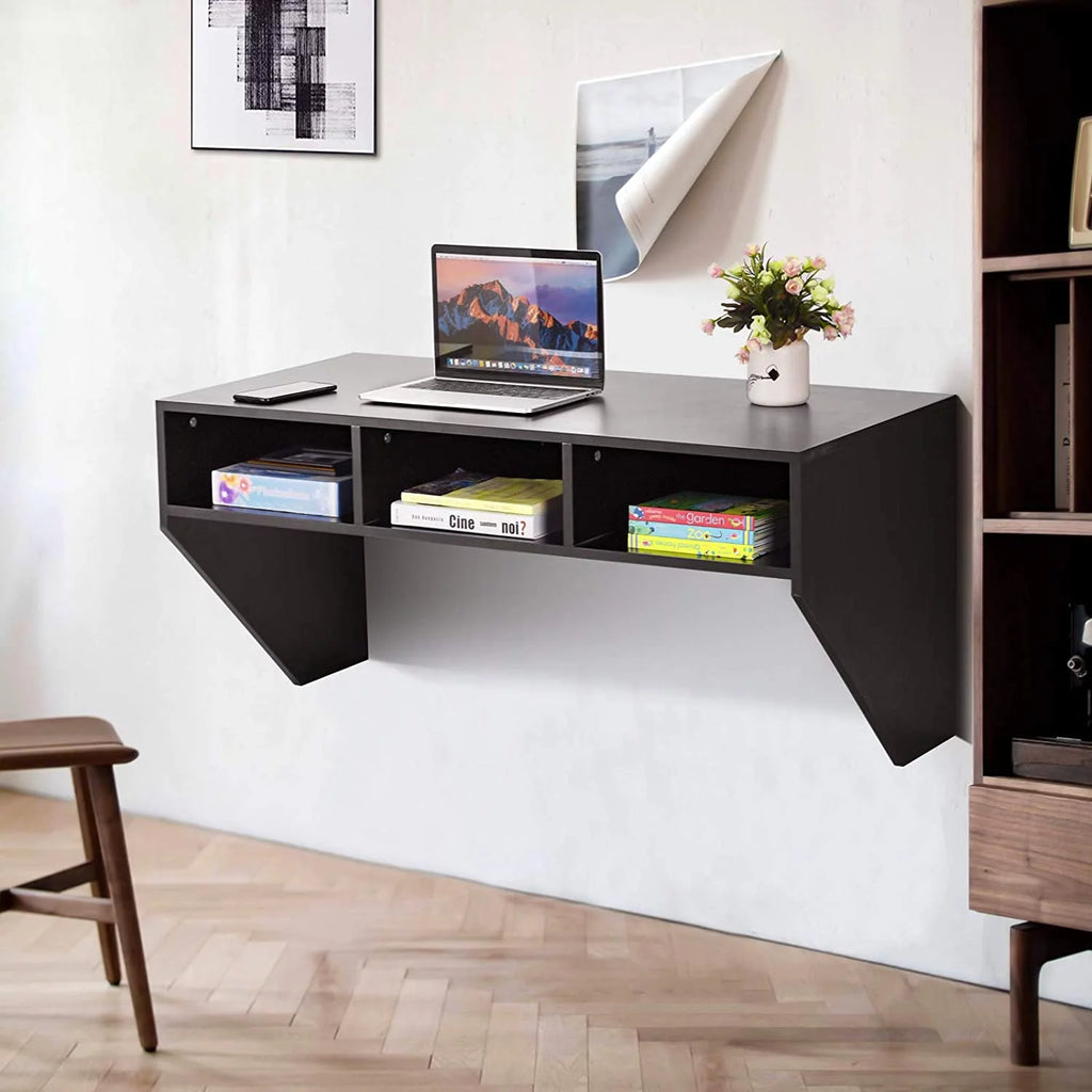 Black Wall Mounted Desk with 3 Storage Shelves P95616