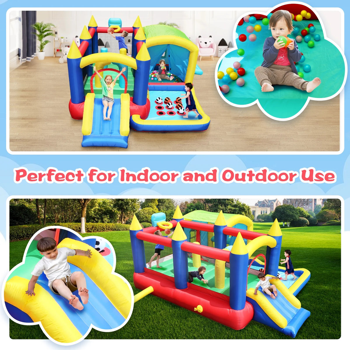 7 in 1 Inflatable Bounce House with Ball Pit J8231