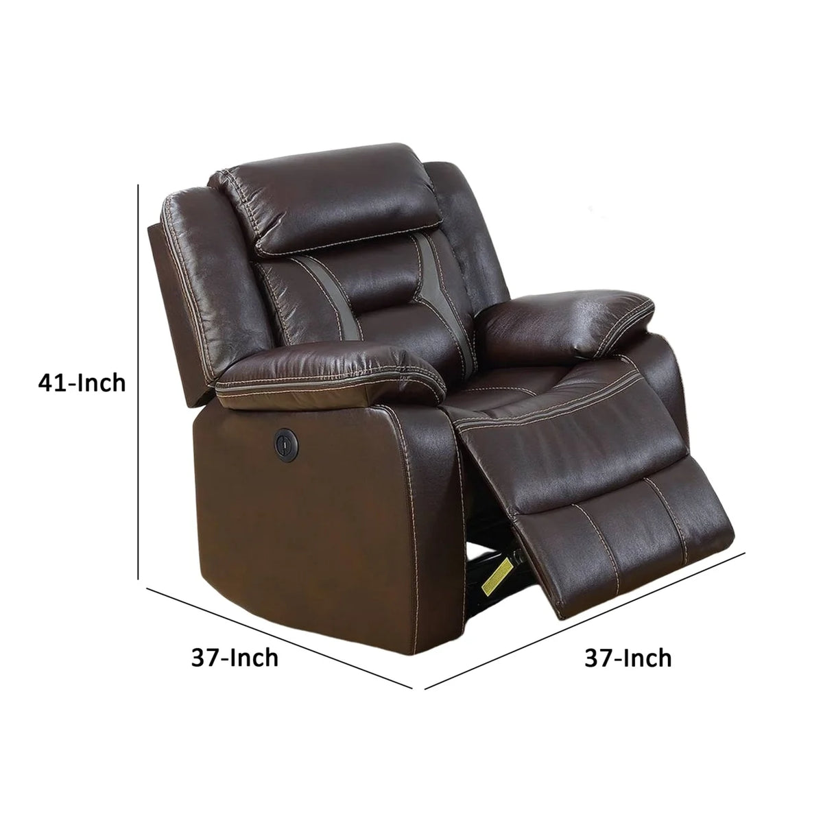 Brown Gel Faux Leather Power Recliner with USB Charging Port J8321