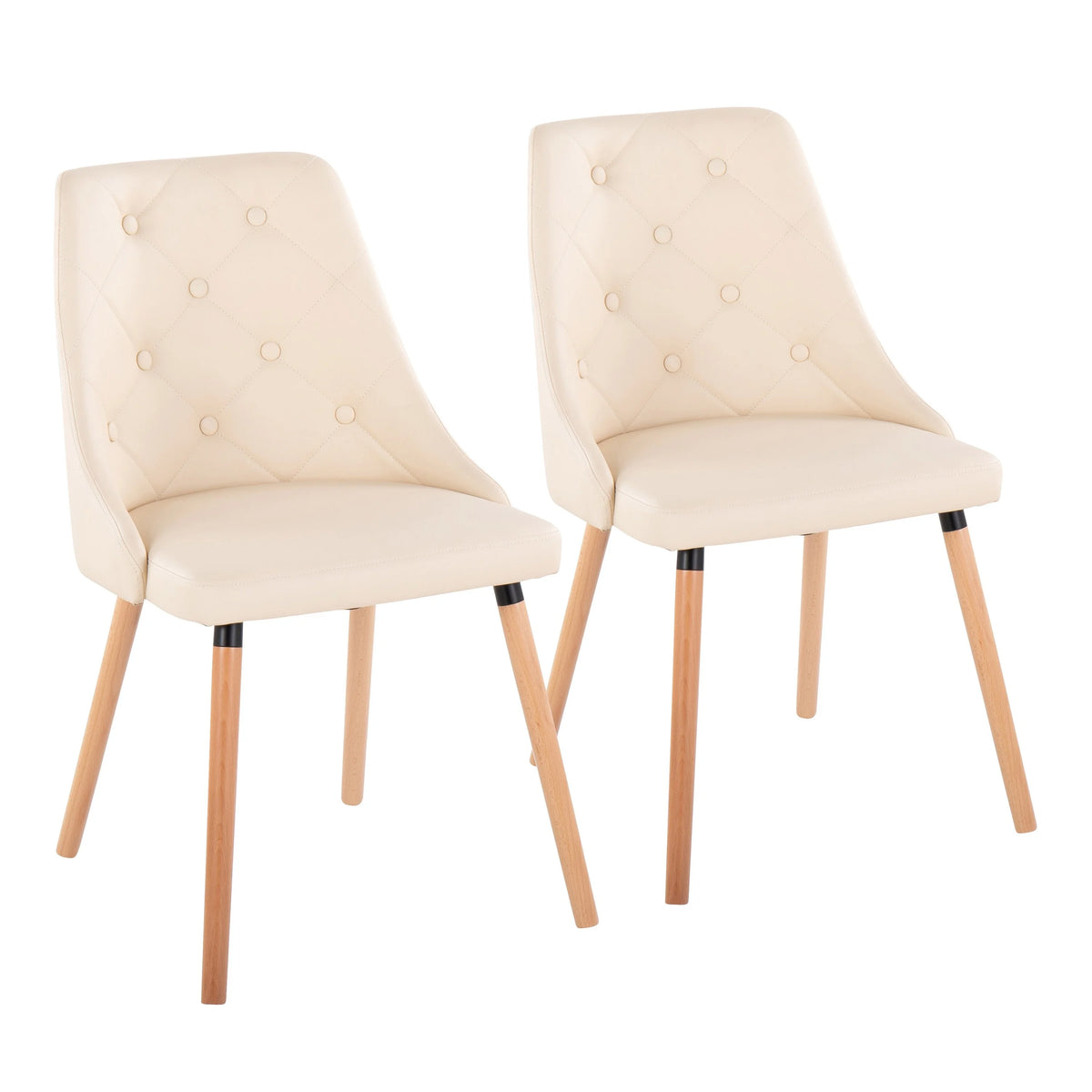 Cream Faux Leather Chair with Tapered Wood Legs Set of 2 V261