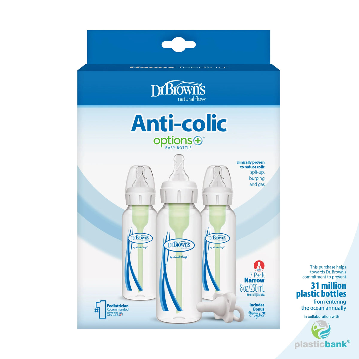Narrow Anti-Colic Baby Bottle, 8oz, 3 Pack G278865