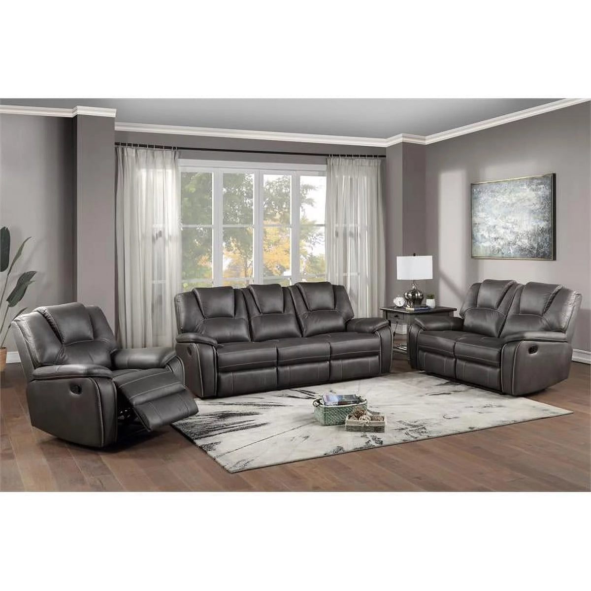 Charcoal Gray Faux Leather Manual Recliner Q291
