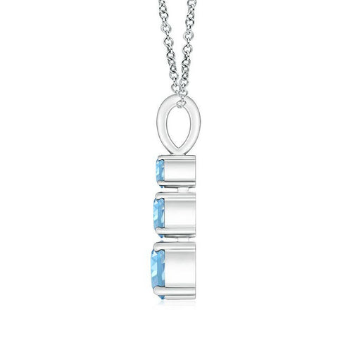 14K White Gold Aquamarine Three Stone Pendant Necklace M3358