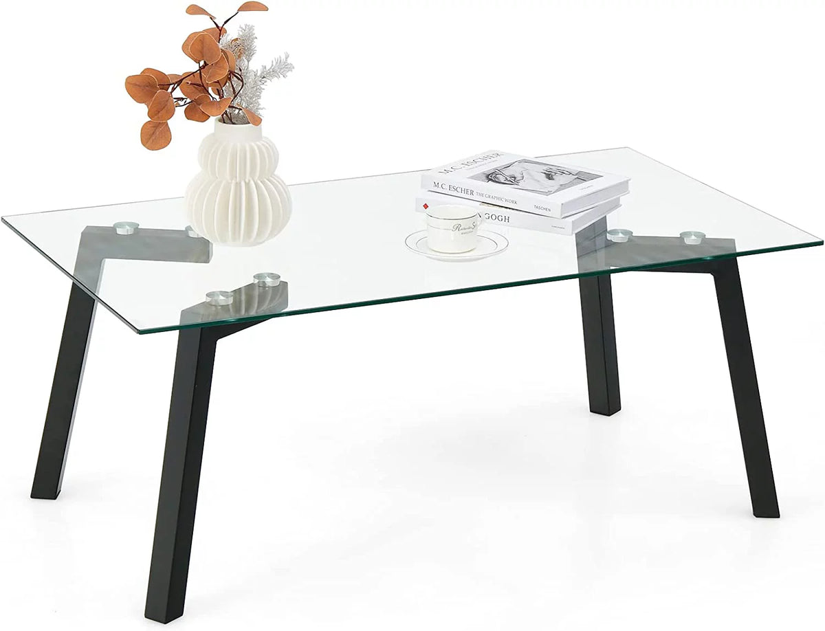 Tempered Glass Coffee Table with Metal Frame H4385