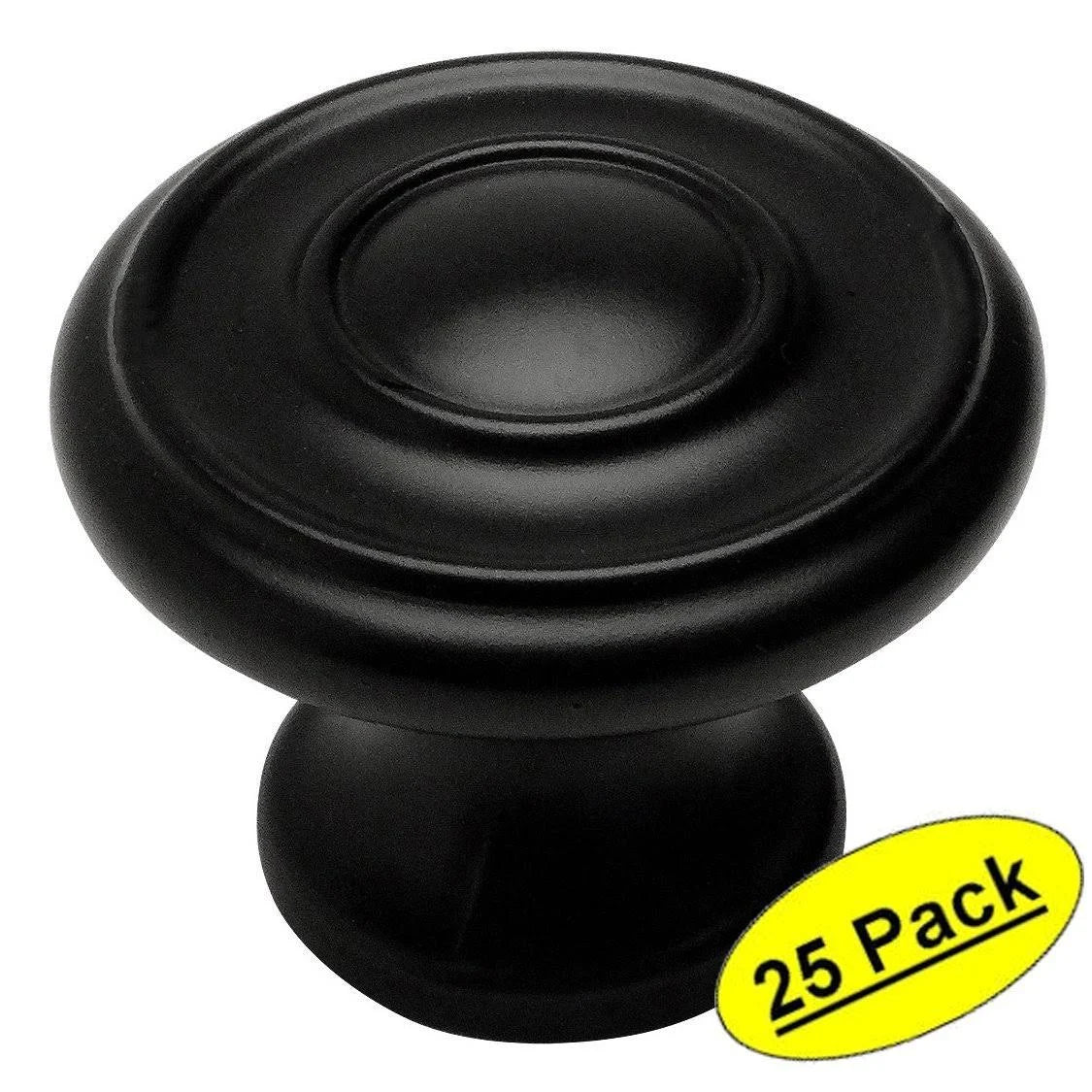 Flat Black Round Cabinet Hardware Knob 25 Pack E2839
